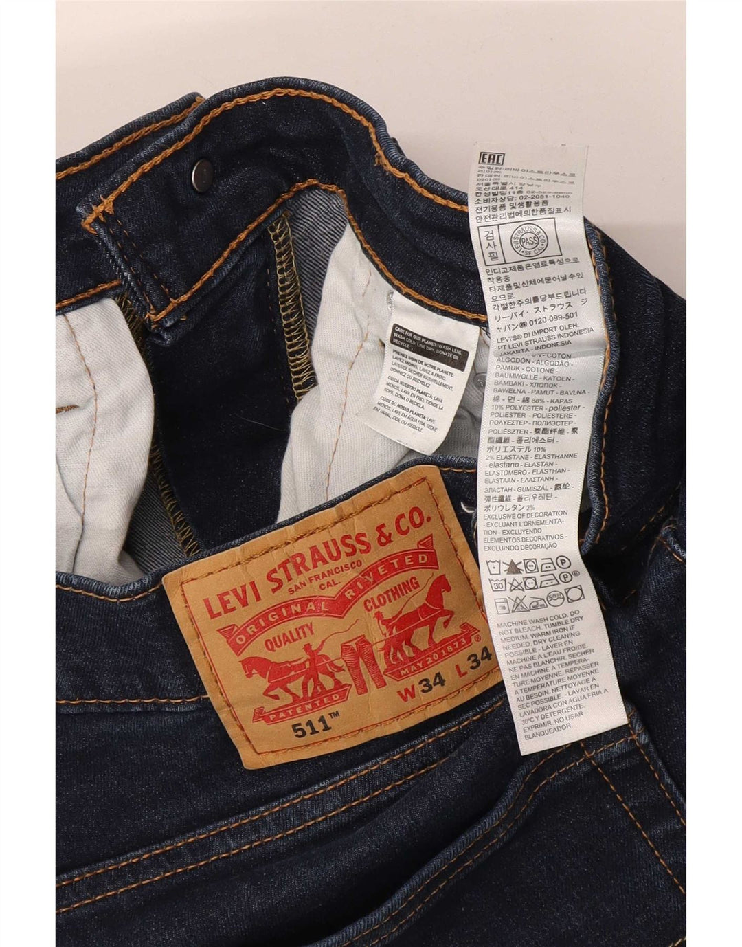 Levi's Masculino 511 Slim Jeans W34 L34 Azul Marinho Algodão