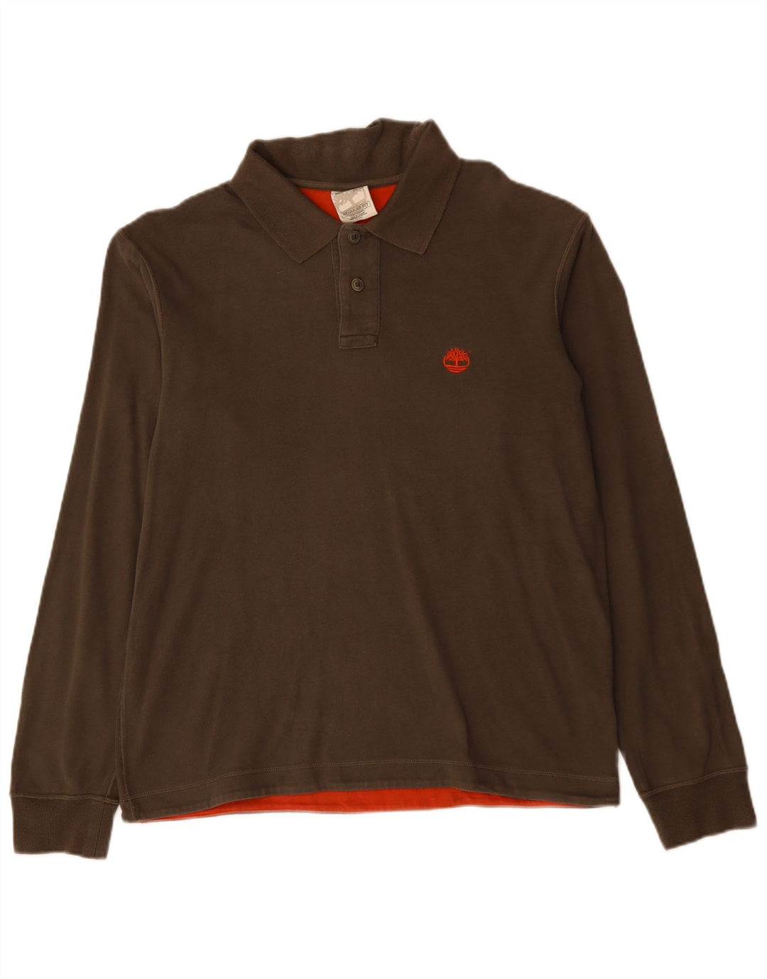 Camisa polo masculina de manga comprida com ajuste regular TIMBERLAND de algodão cáqui médio