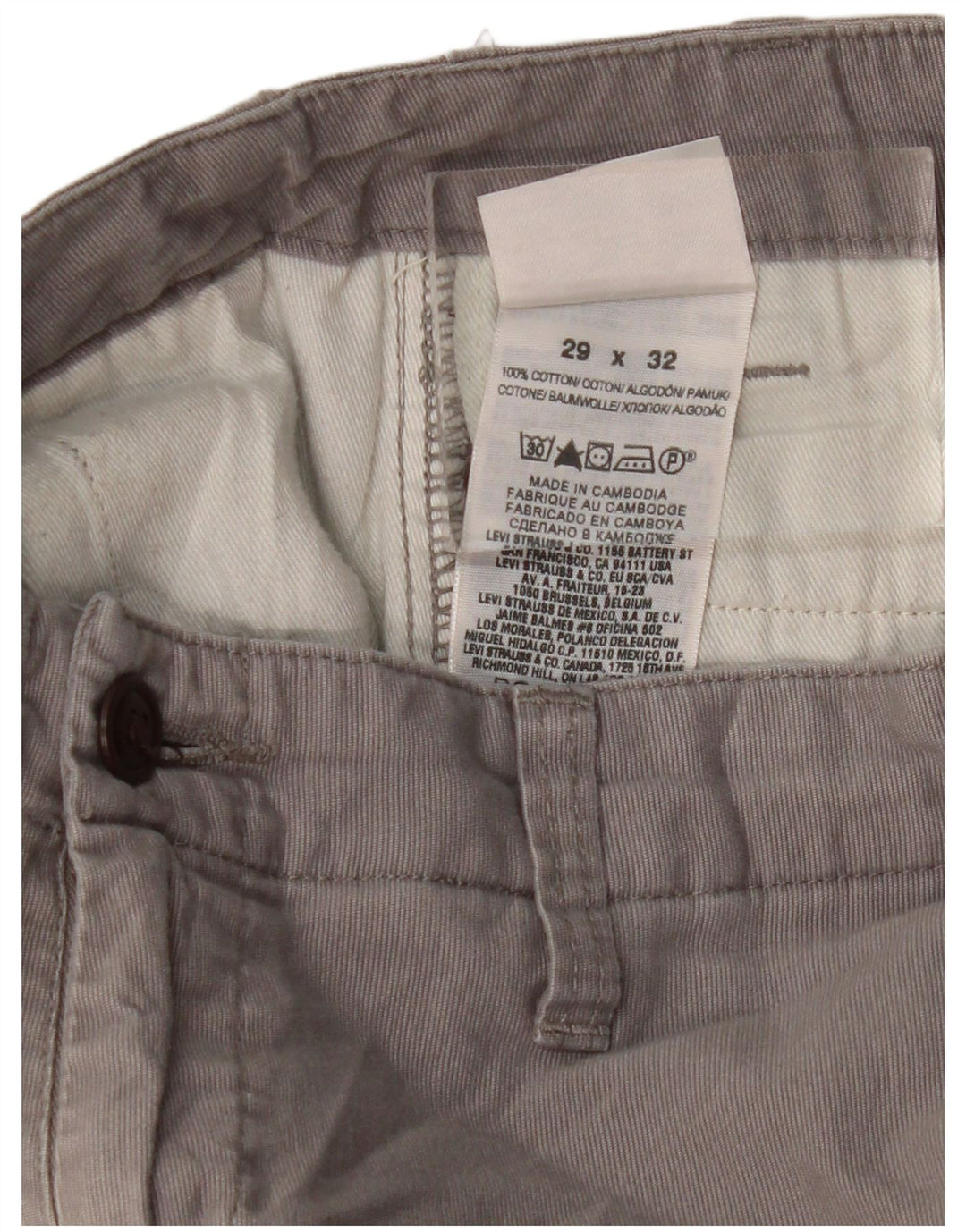 Calças Dockers masculinas retas Chino W29 L32 algodão cinza
