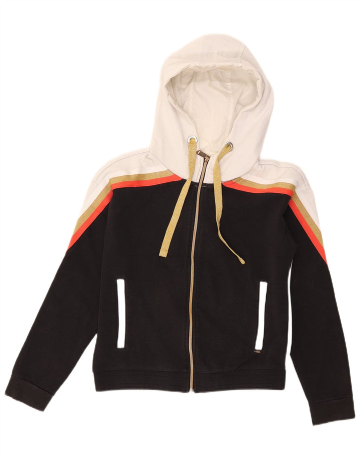 Suéter feminino com capuz e zíper GAS UK 14 algodão colorblock preto médio