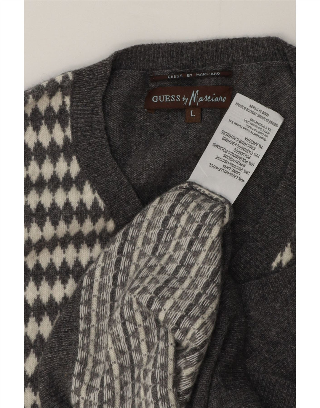 Guess By Marciano Colete masculino regata grande de lã geométrica cinza