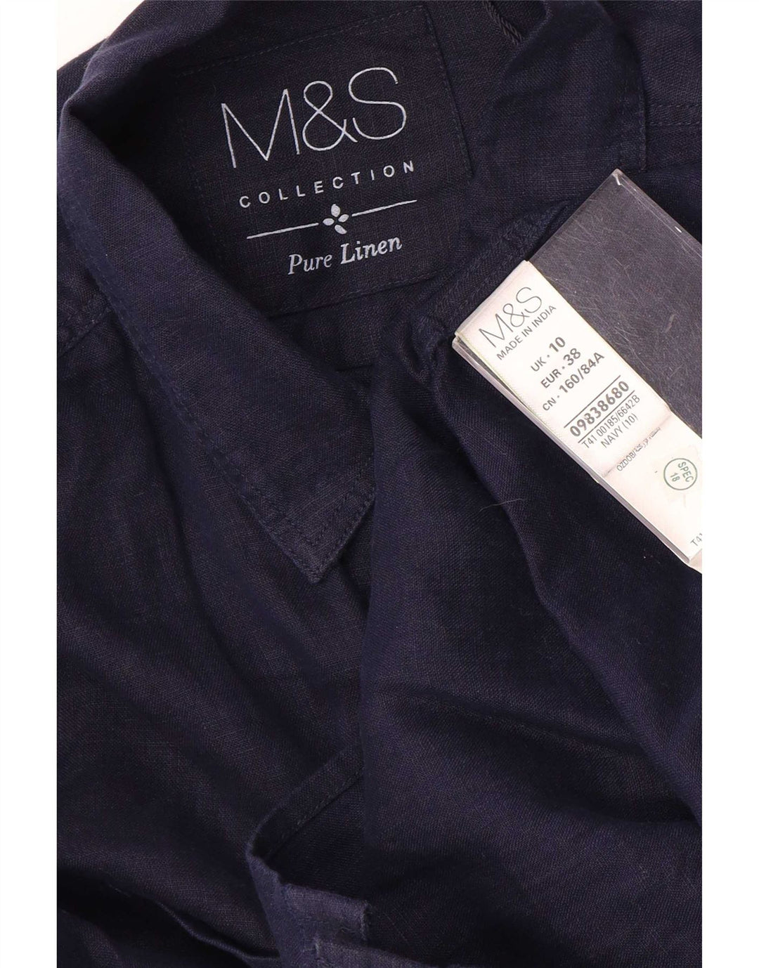 Camisa feminina Marks & Spencer Reino Unido 10 pequena linho azul marinho