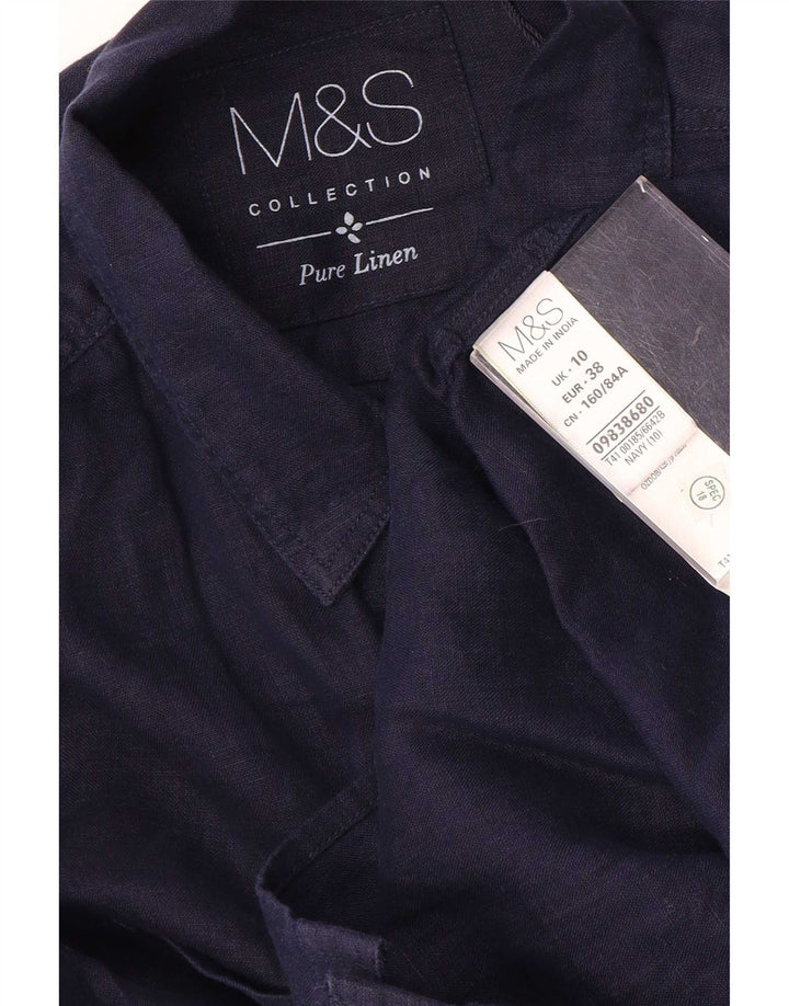 Camisa feminina Marks & Spencer Reino Unido 10 pequena linho azul marinho
