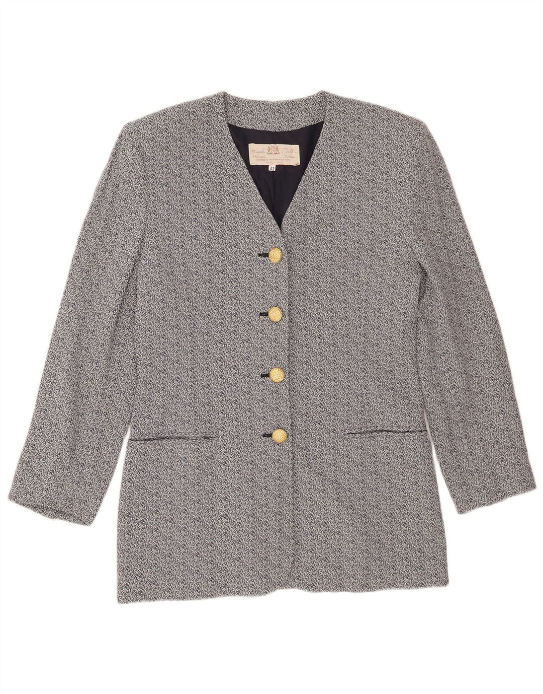 Jaqueta blazer feminina vintage com 4 botões IT 42 acetato floral azul médio
