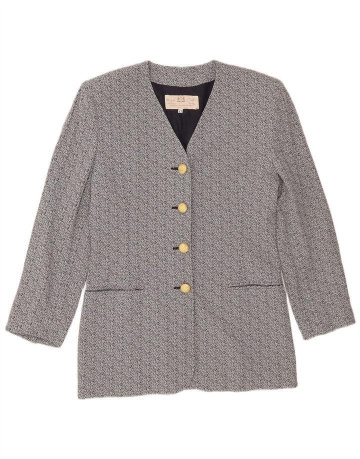 Jaqueta blazer feminina vintage com 4 botões IT 42 acetato floral azul médio