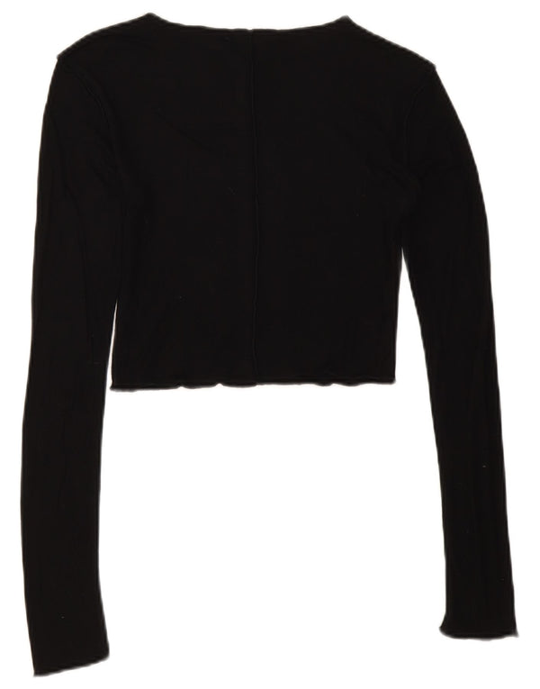 Zara Womens Crop Top Manga Longa Reino Unido 8 Pequeno Preto