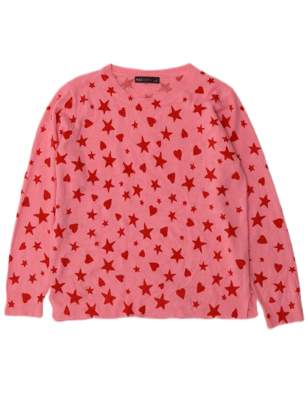 Suéter feminino Marks & Spencer com gola canoa e coração rosa grande UK 14
