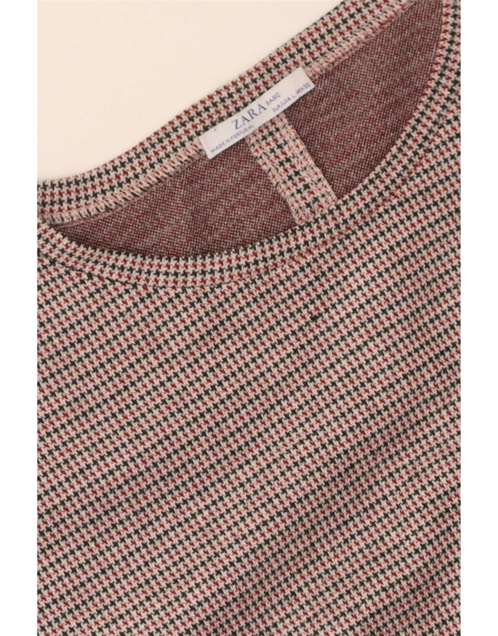 Zara blusa feminina oversized top Reino Unido 14 grande marrom houndstooth