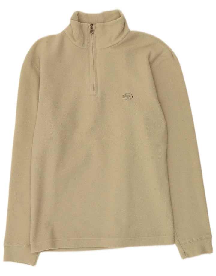 Suéter de lã feminino vintage com gola e zíper verde médio