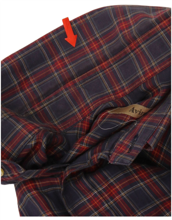 Camisa feminina de flanela Avirex grande algodão xadrez azul marinho