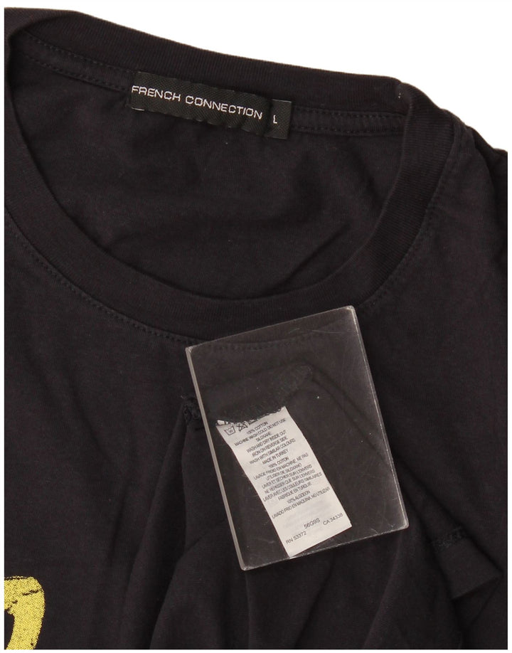 Camiseta gráfica masculina French Connection Top grande de algodão preto