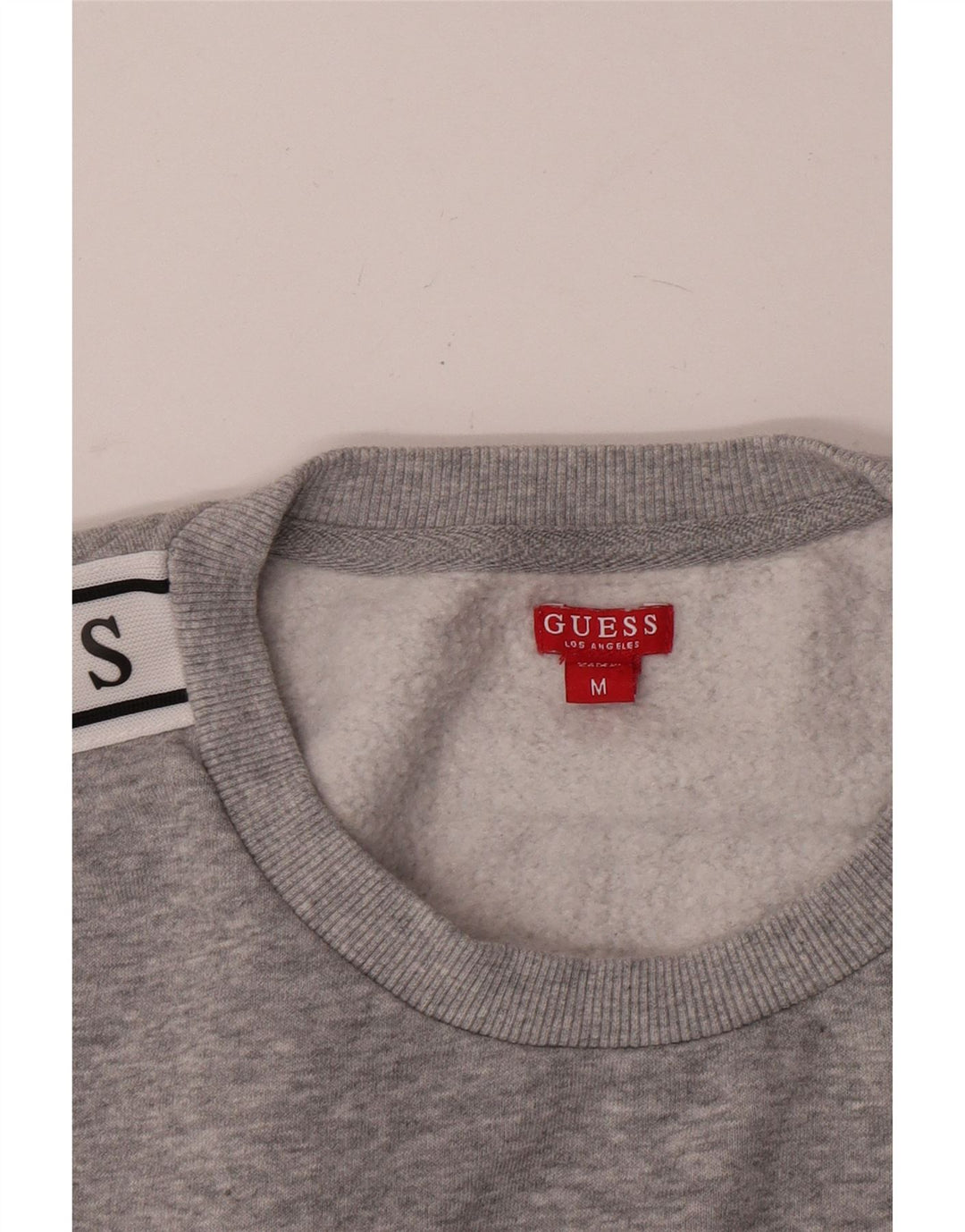 Suéter de moletom feminino Guess Crop Graphic UK 14 bloco colorido cinza médio