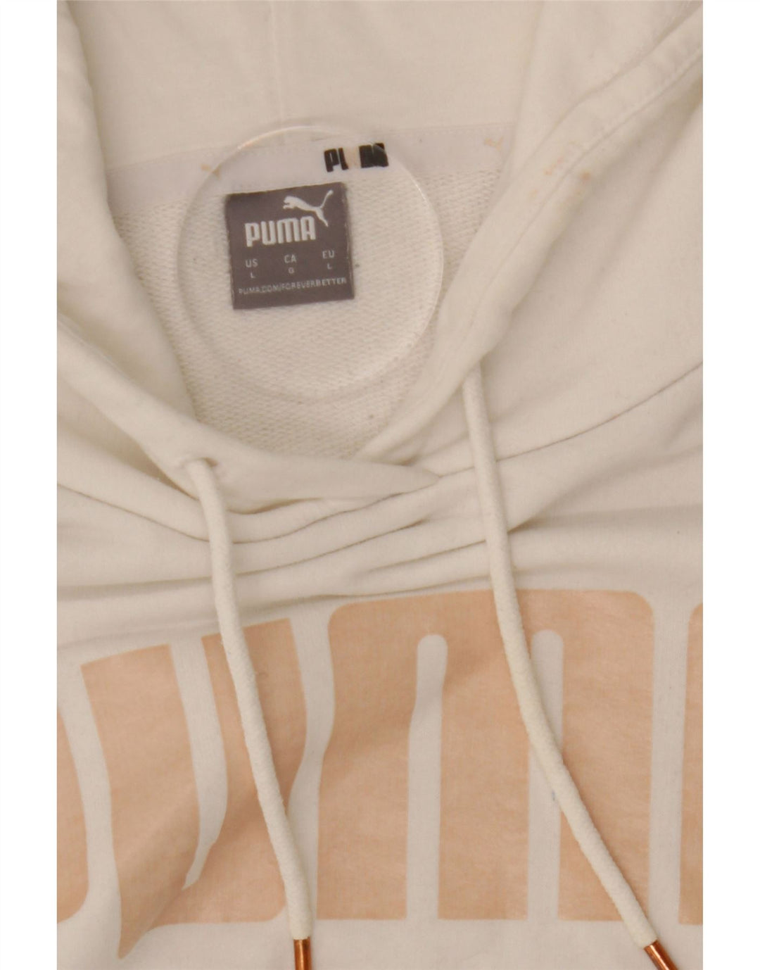 PUMA Womens Oversized Graphic Crop Hoodie Jumper UK 16 Large White Cotton Vintage Puma and Second-Hand Puma from Messina Hembry 