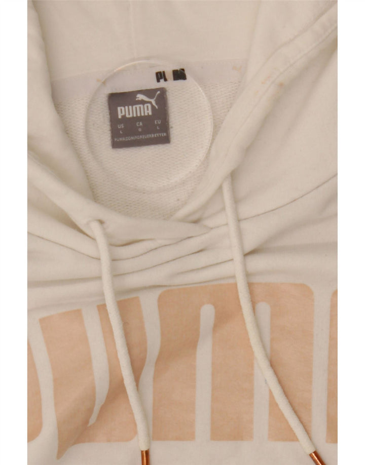 PUMA Womens Oversized Graphic Crop Hoodie Jumper UK 16 Large White Cotton Vintage Puma and Second-Hand Puma from Messina Hembry 