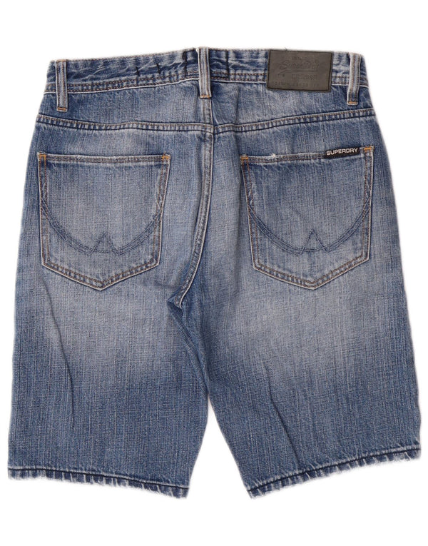 Shorts jeans slim masculino SUPERDRY desgastado W28 algodão azul médio