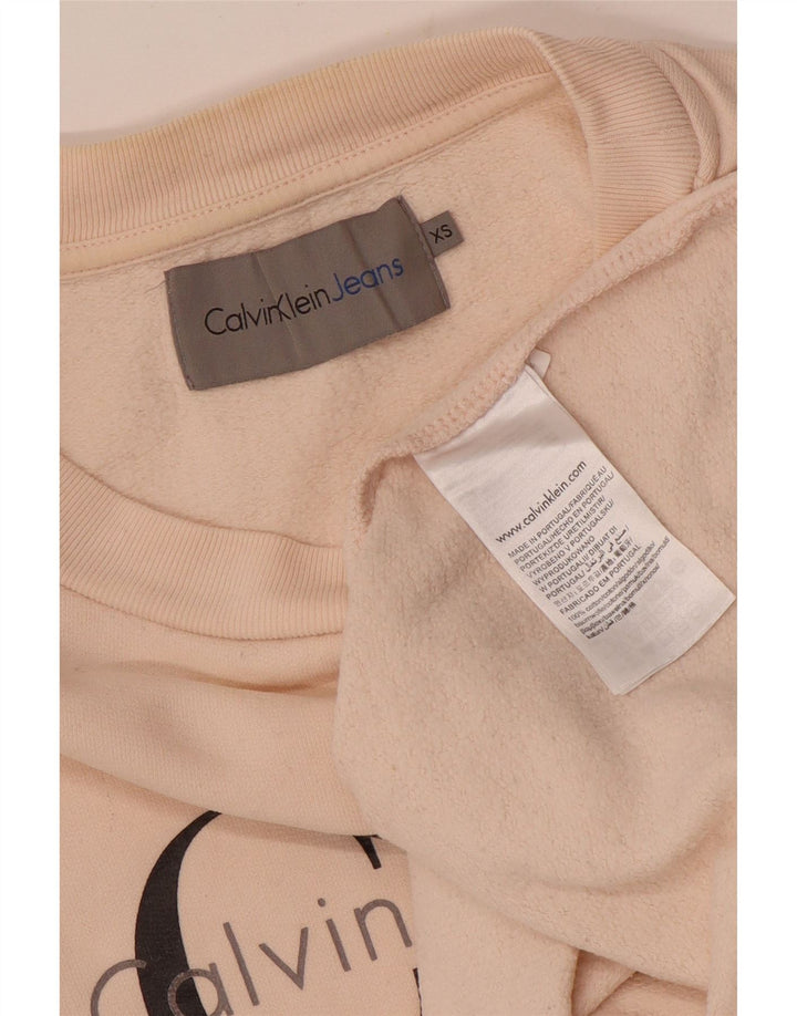 Calvin Klein Jeans feminino gráfico oversized moletom jumper UK 6 XS rosa