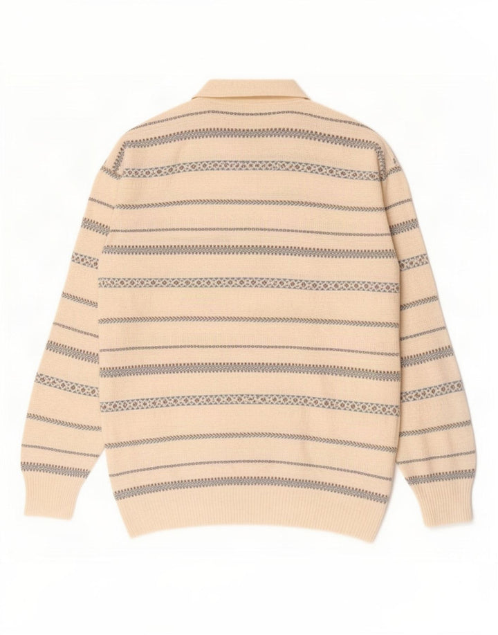 Suéter masculino vintage com gola polo e listrado branco médio