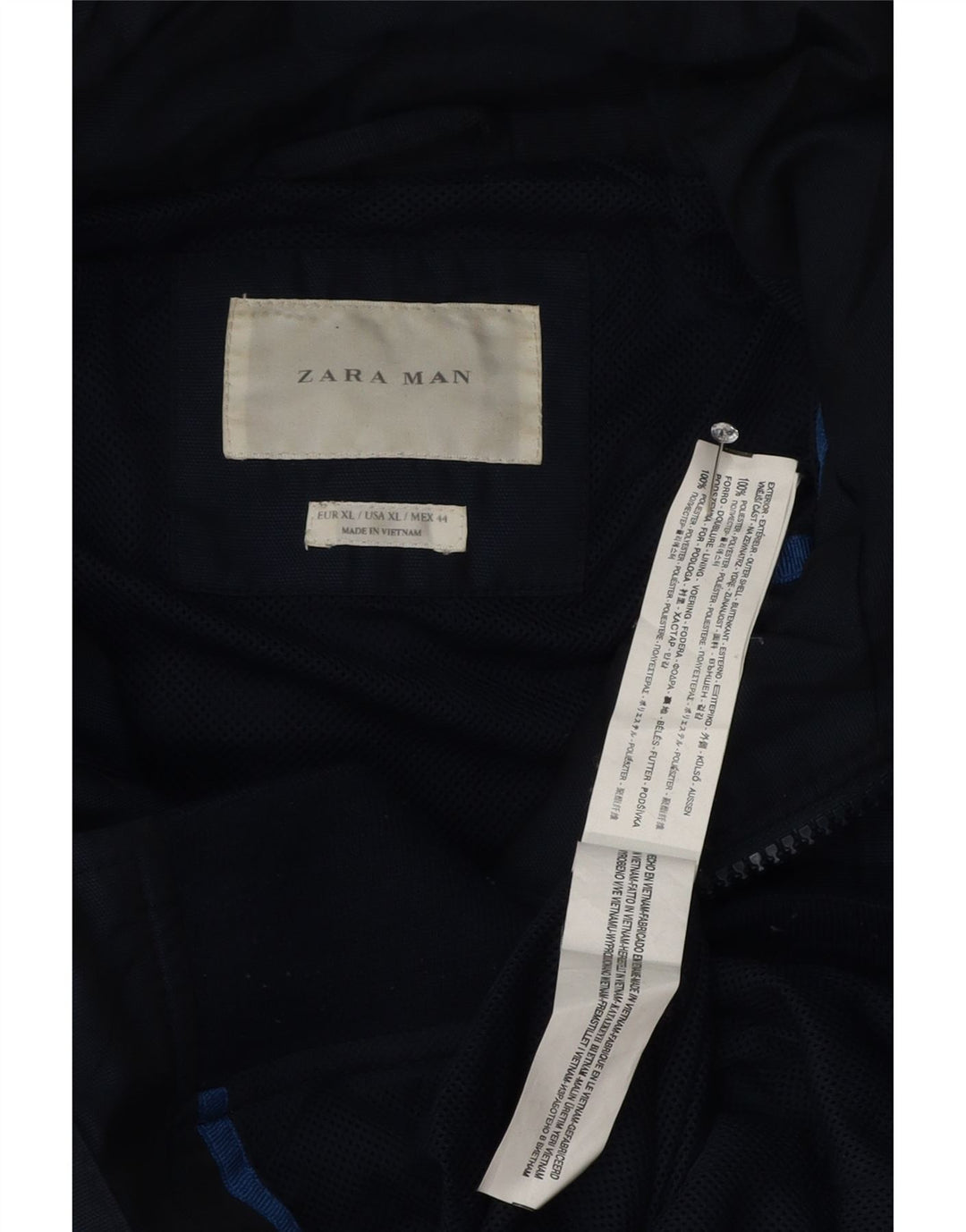 Jaqueta bomber masculina Zara com capuz UK 42 XL azul marinho poliéster
