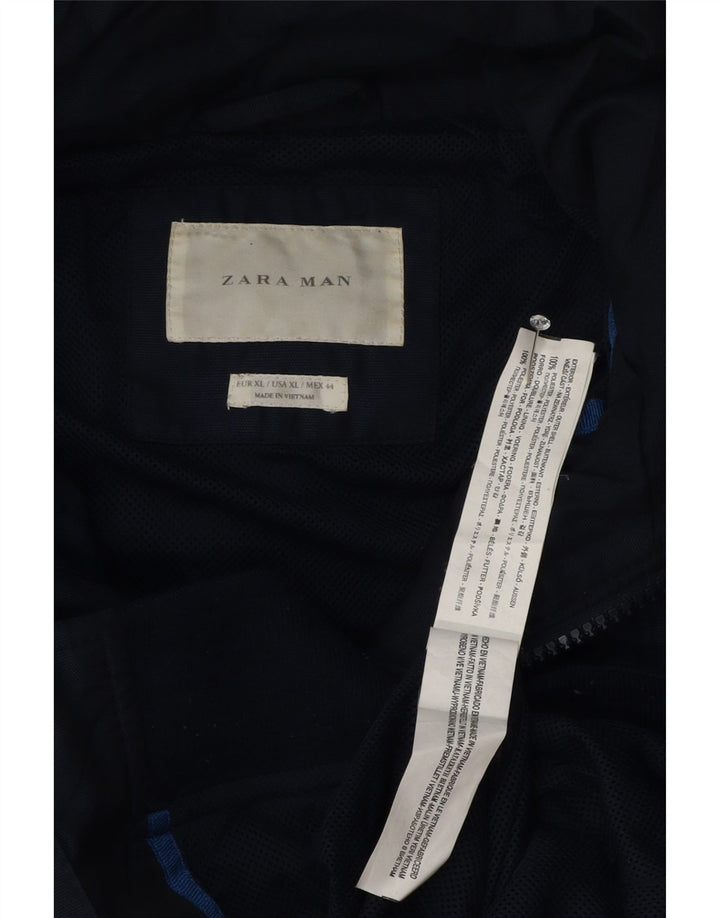 Jaqueta bomber masculina Zara com capuz UK 42 XL azul marinho poliéster