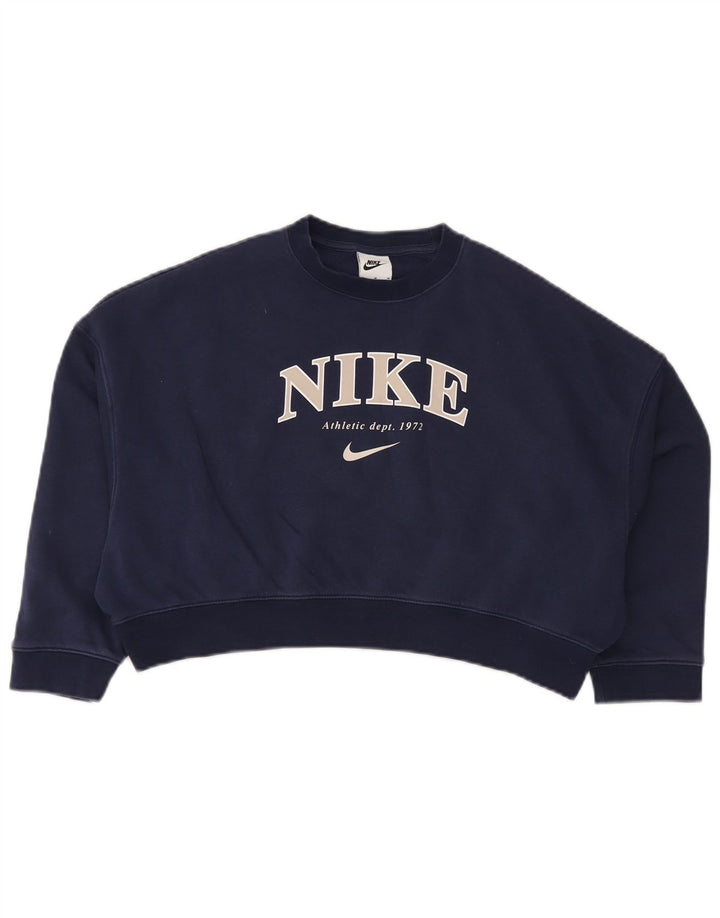 NIKE Girls Crop Oversized Sweatshirt Jumper 10-11 Anos Médio Azul Marinho