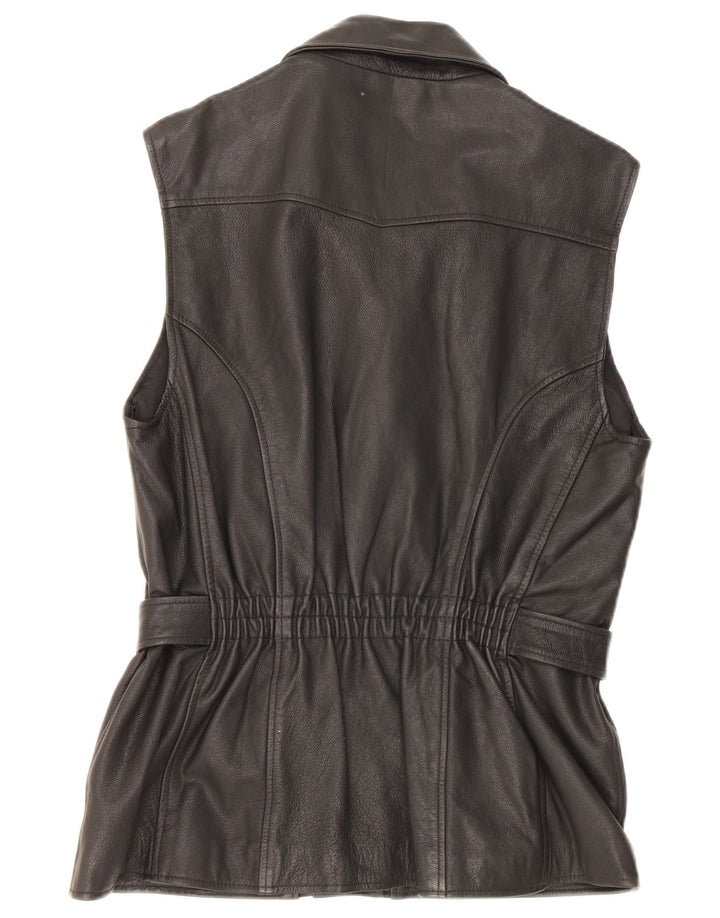 Colete de couro feminino vintage EU 38 médio preto