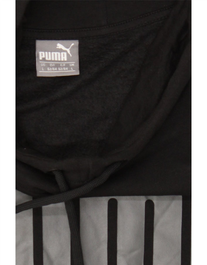 PUMA Mens Graphic Hoodie Jumper Large Black Colourblock Cotton Vintage Puma and Second-Hand Puma from Messina Hembry 