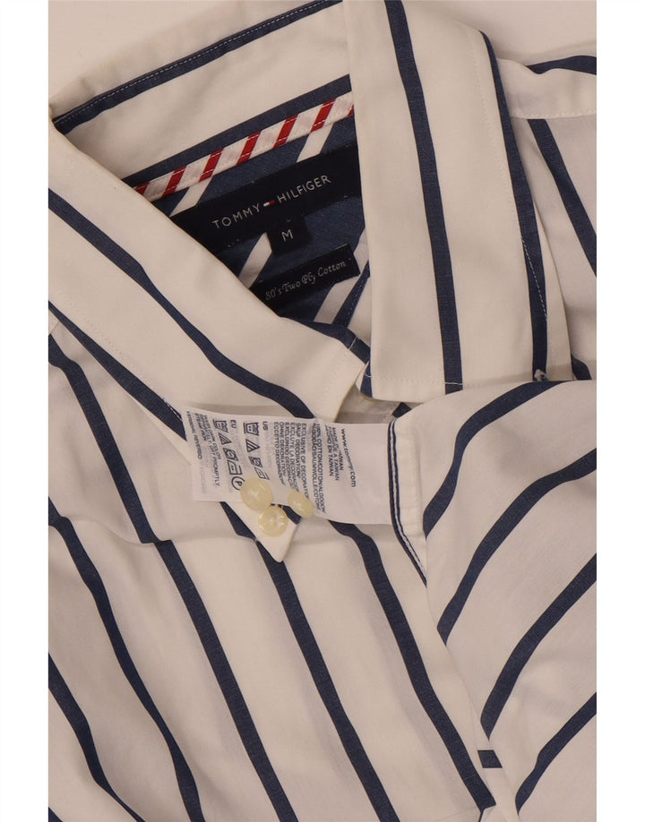Camisa masculina Tommy Hilfiger média listrada branca de algodão