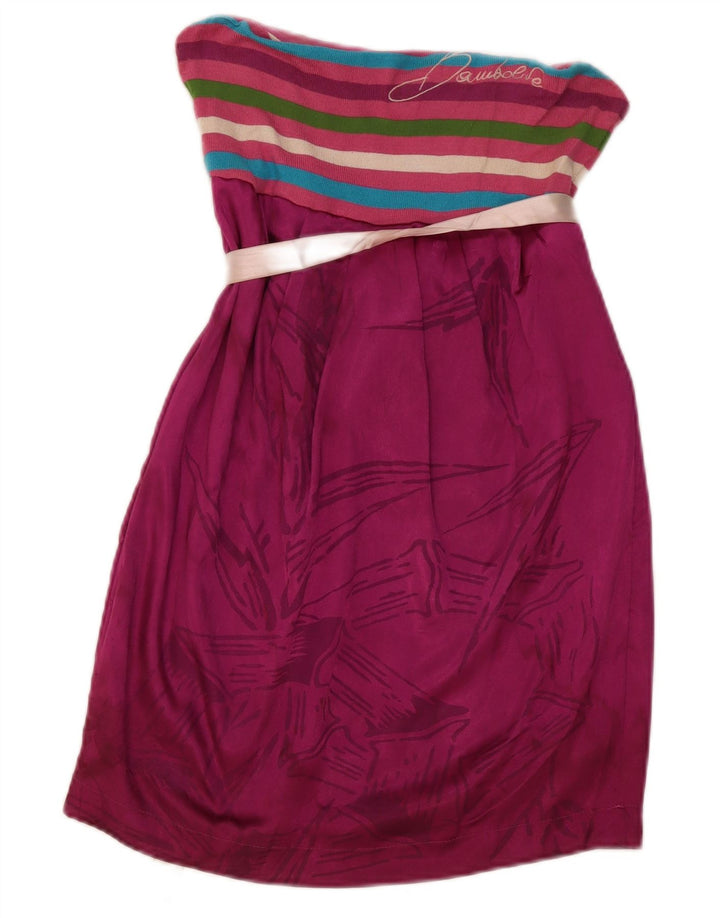Vestido feminino vintage sem alças UK 12 poliéster listrado rosa médio