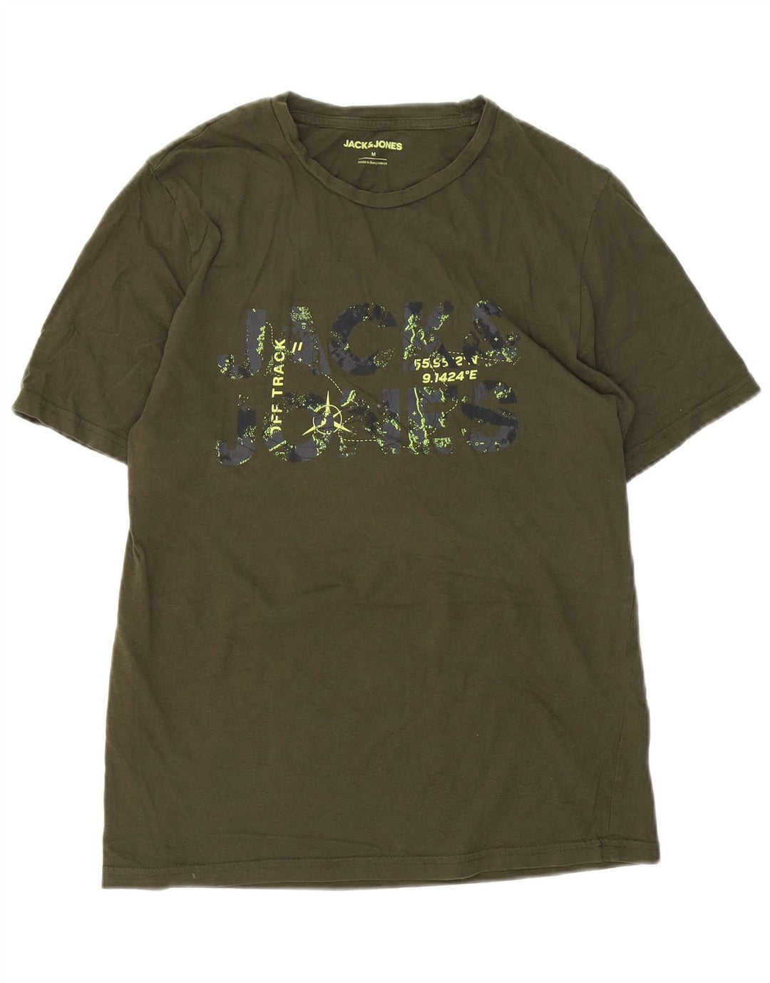 Camiseta gráfica masculina Jack & Jones Top médio de algodão cáqui