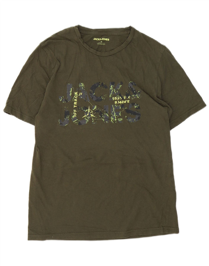 Camiseta gráfica masculina Jack & Jones Top médio de algodão cáqui