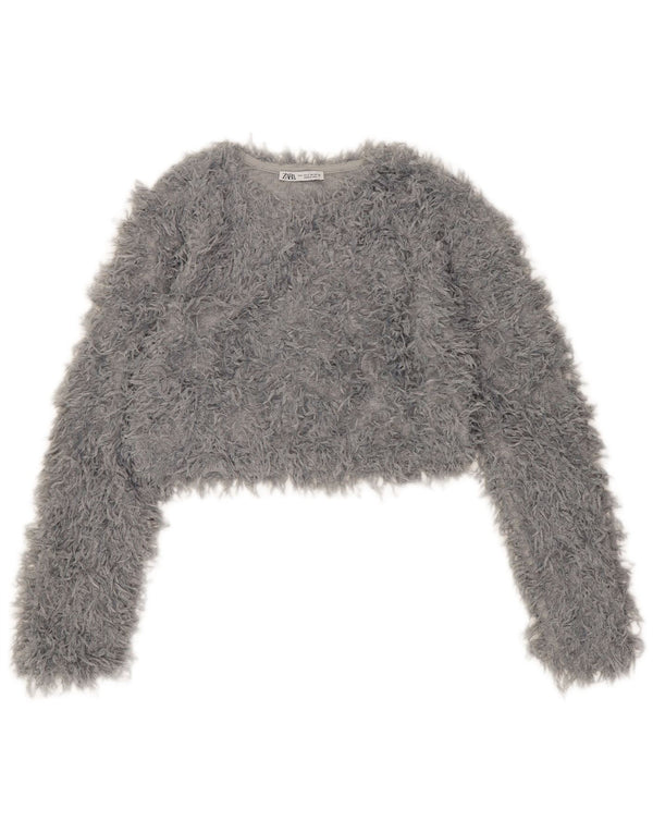 Suéter feminino Zara com gola canoa e decote em barco, Reino Unido 10, pequeno, cinza, poliéster