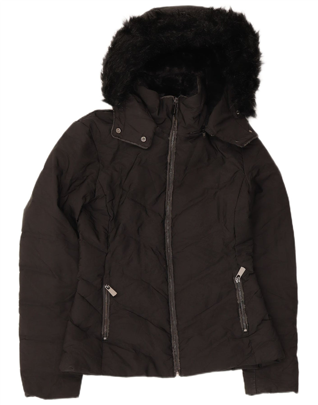 Jaqueta acolchoada com capuz feminina Zara UK 10 poliéster preto pequeno