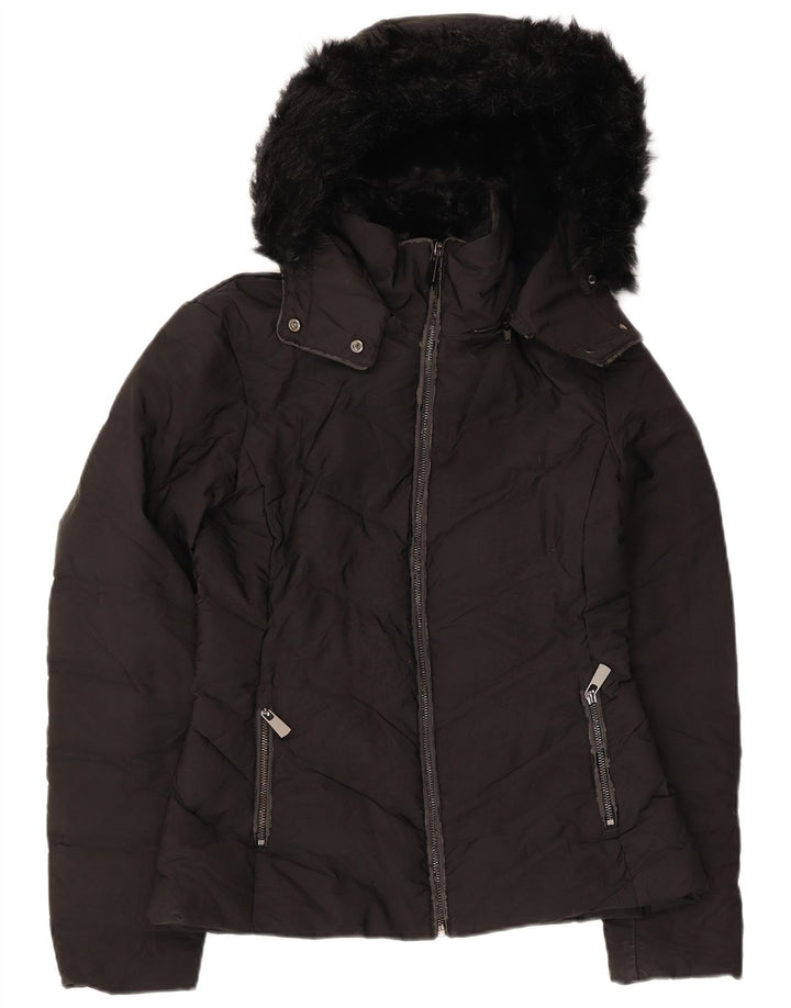 Jaqueta acolchoada com capuz feminina Zara UK 10 poliéster preto pequeno