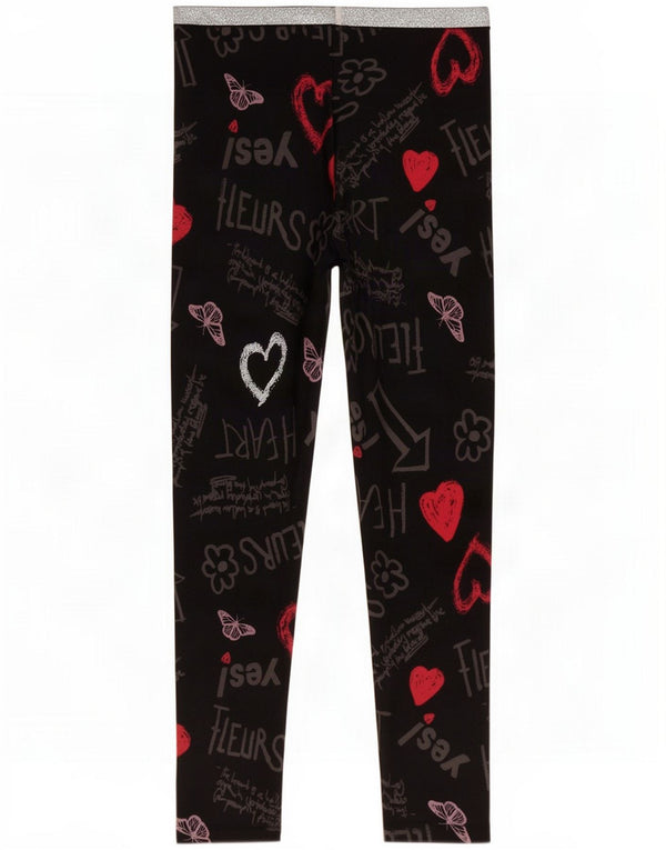 Leggings gráficas para meninas Desigual 13-14 anos Coração de algodão preto