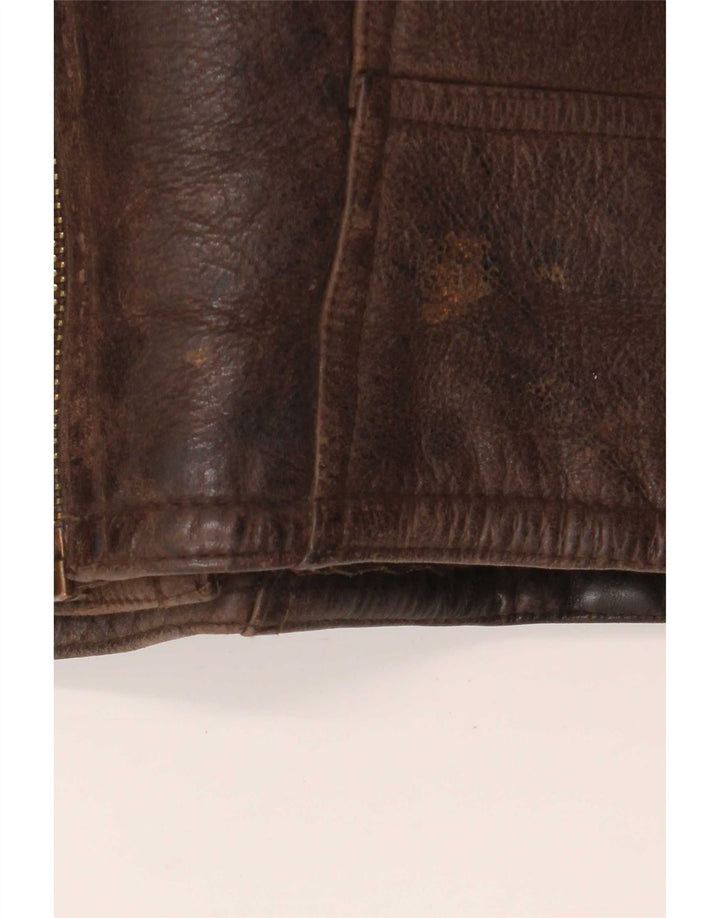 Jaqueta de couro Sherpa masculina vintage Reino Unido 40 grande marrom