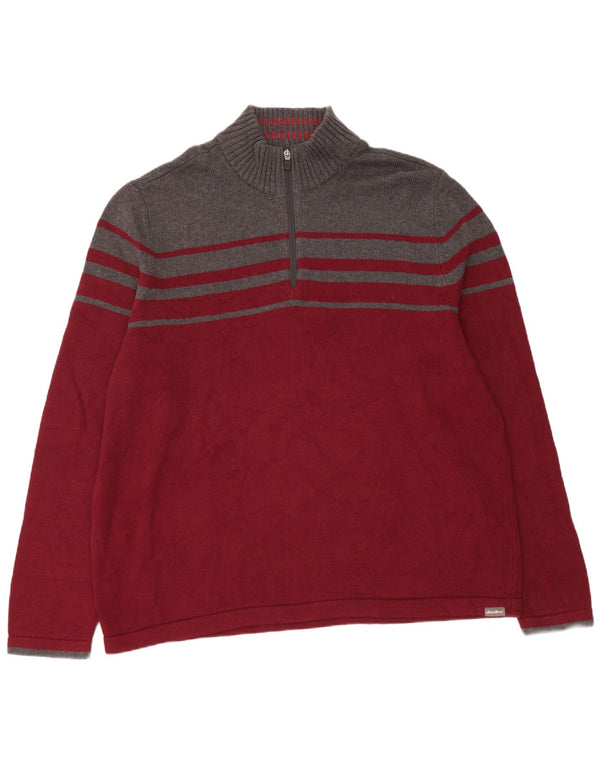 Eddie Bauer Mens Zip Neck Jumper Sweater XL Red Colourblock Cotton