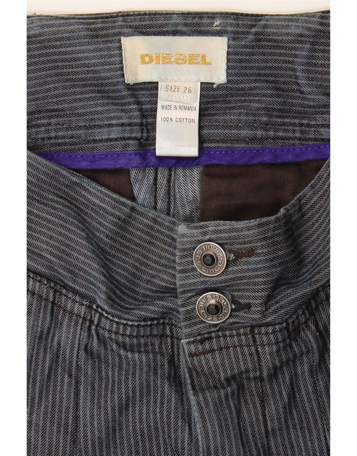 Calça quente feminina Diesel W26 algodão listrado azul pequeno