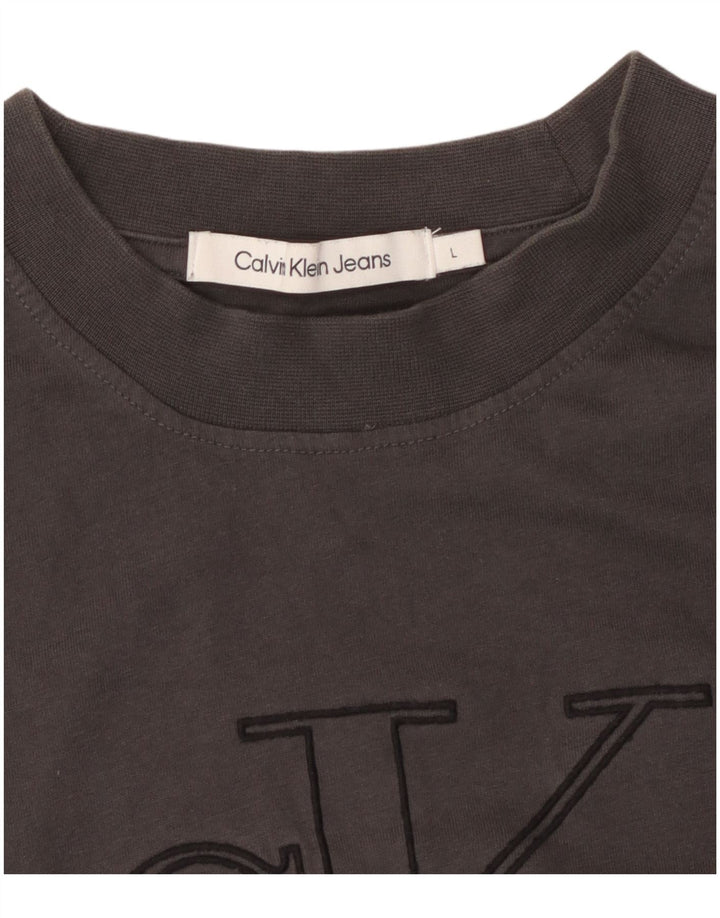 Camiseta feminina estampada CALVIN KLEIN JEANS Reino Unido 14 grande cinza