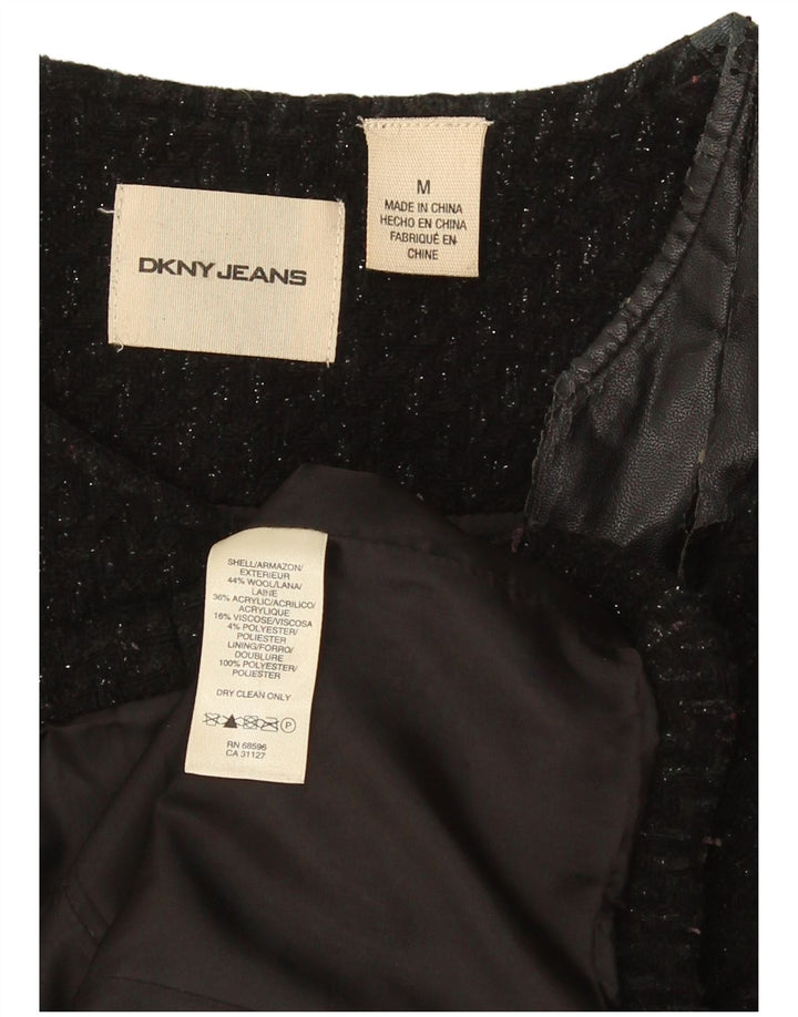Jaqueta blazer feminina Dkny com zíper completo Reino Unido 14 lã manchada preta média
