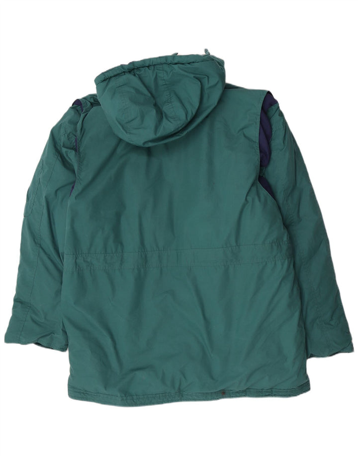 Jaqueta Parka com capuz masculina vintage poliéster verde grande Reino Unido 40
