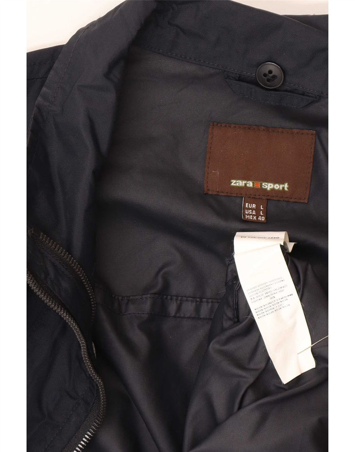Jaqueta utilitária masculina Zara UK 40 grande nylon azul marinho