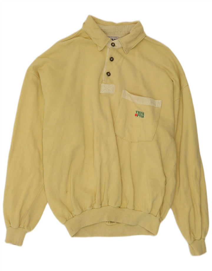 Think Pink Mens Polo Neck Moletom Jumper IT 50 Algodão Amarelo Médio