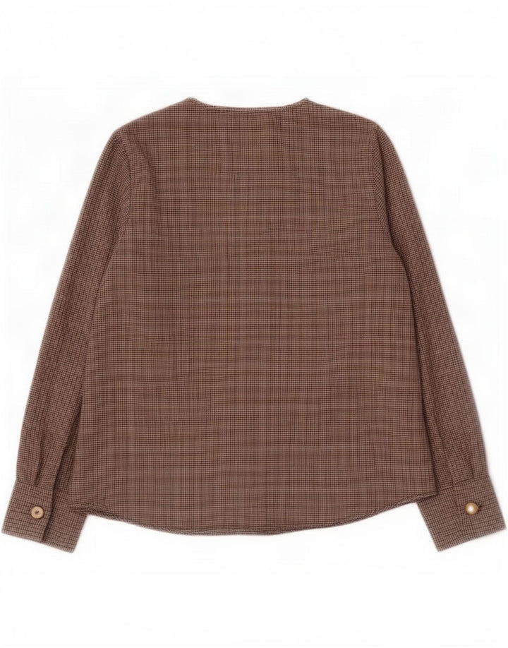 Blusa feminina de manga comprida Zara UK 10 pequena espinha de peixe marrom poliéster
