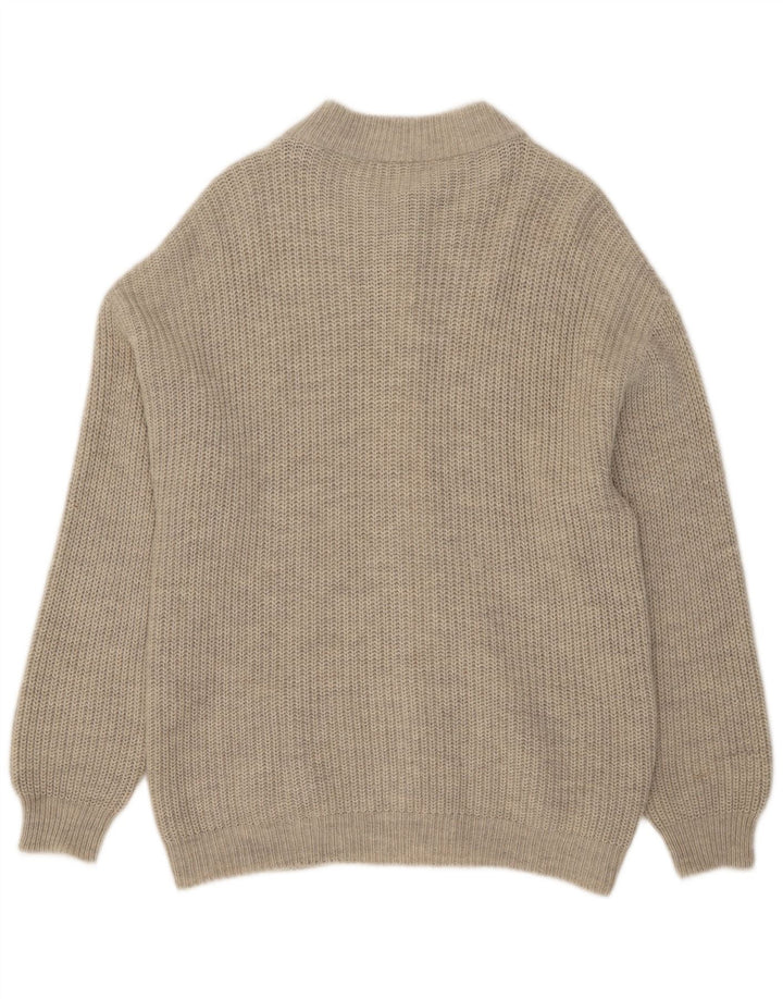 Suéter cardigã masculino vintage acrílico cinza médio