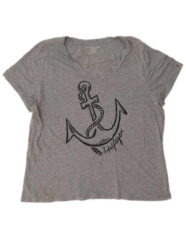 Tommy Hilfiger Camiseta Feminina Relaxed Fit Graphic Top UK 18 XL Cinza Salpicado