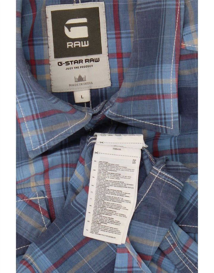 Camisa masculina de manga curta G-Star grande algodão xadrez azul