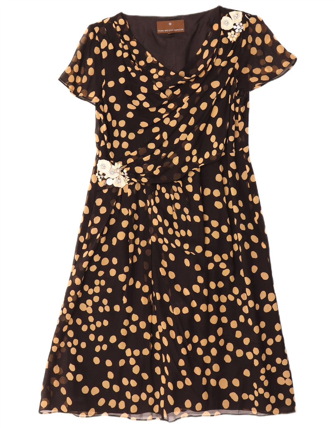 Vestido feminino Fenn Wright Manson em linha A Reino Unido 14 grande seda preta manchada