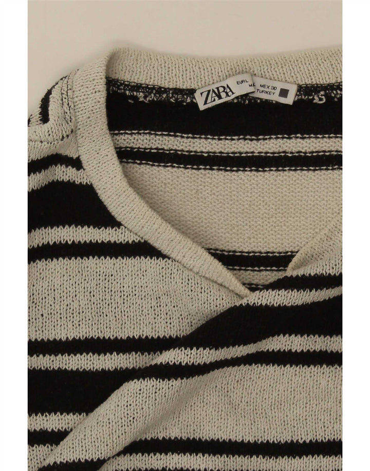 Zara Womens Crop Oversized Top Manga Longa Reino Unido 16 Grande Preto Listrado