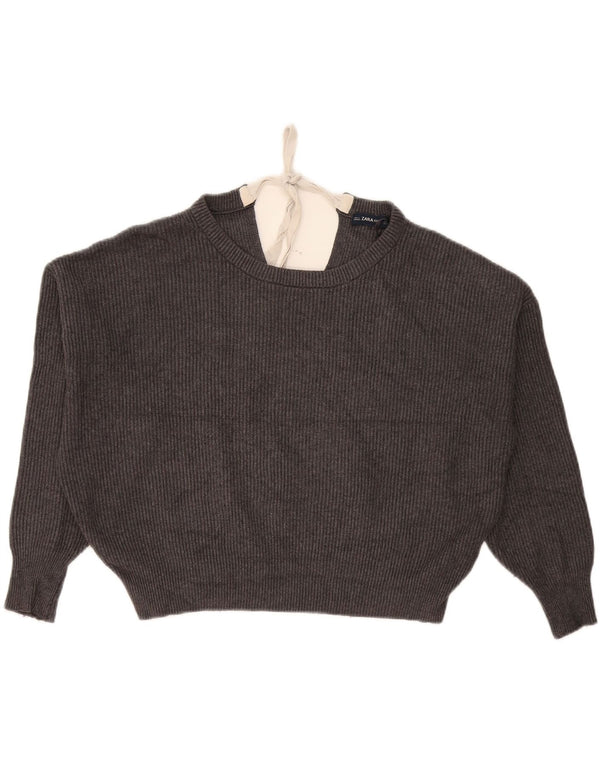 Zara Suéter feminino cropped grande com gola canoa Reino Unido 10 pequeno cinza