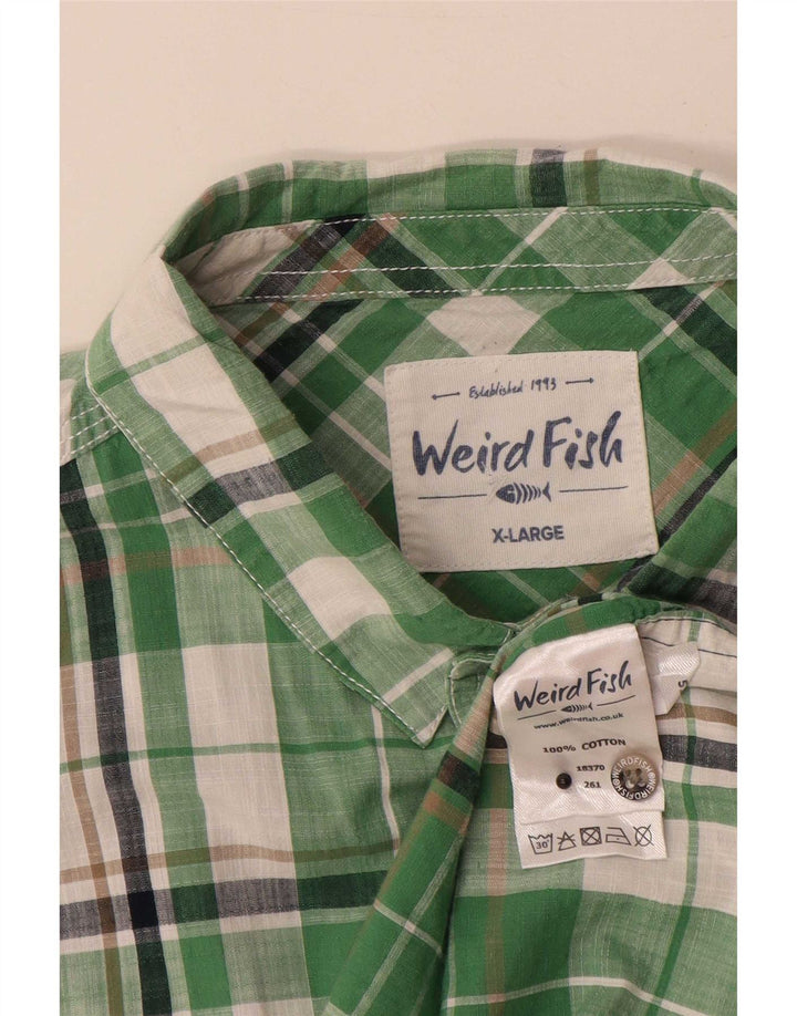 Camisa masculina de manga curta Weird Fish XL verde algodão xadrez